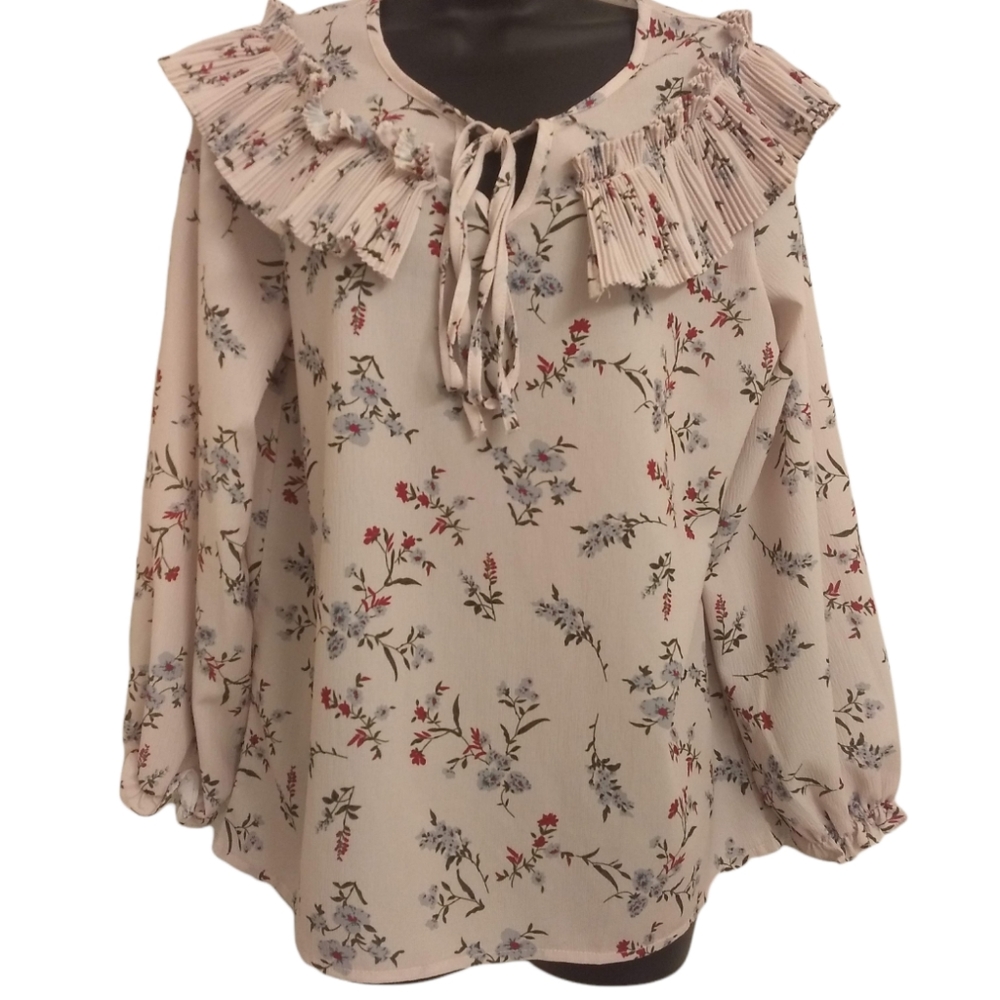 Issdmonline Blush Pink Peasant Floral Shirt Sz S